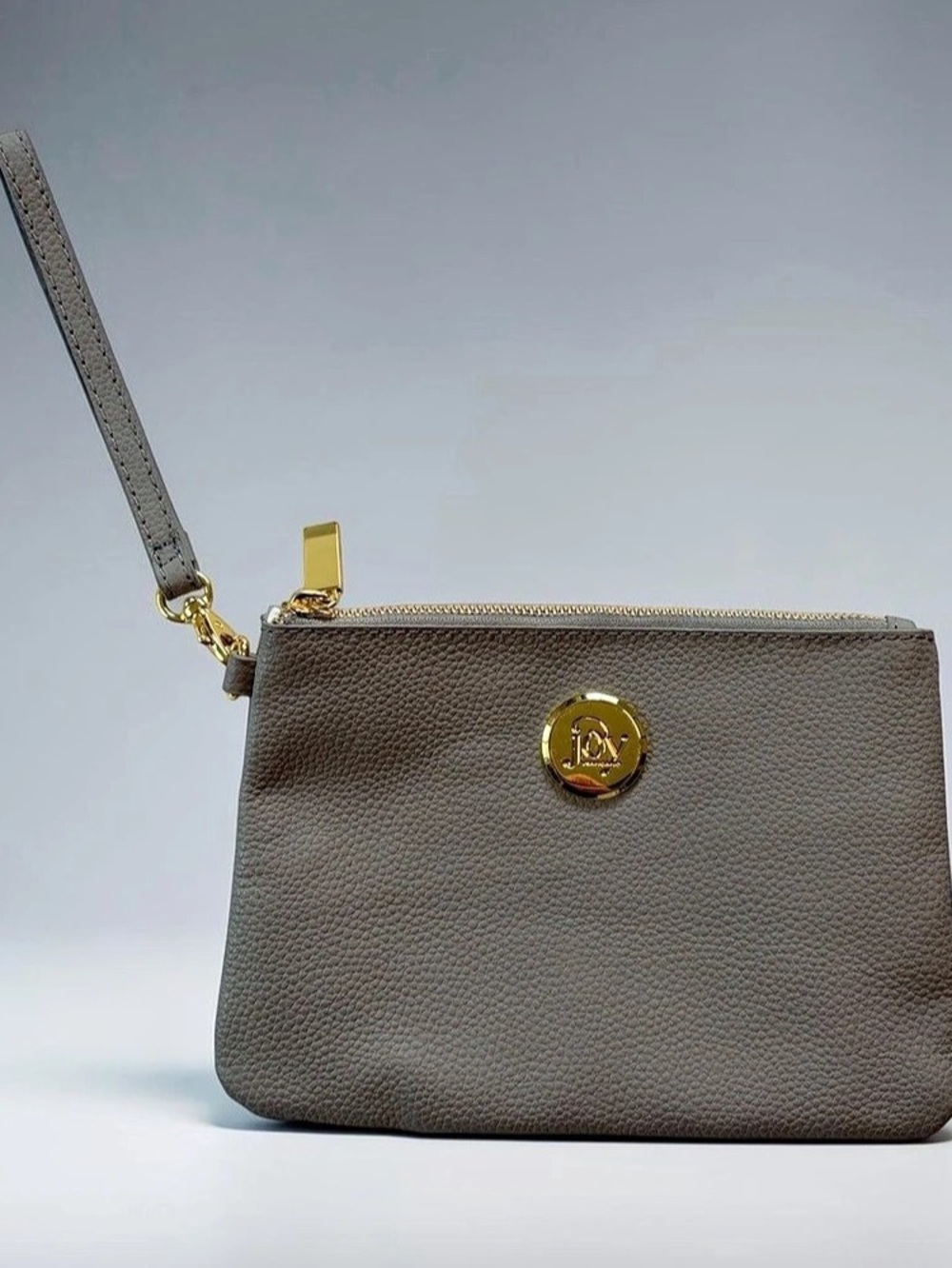 Joy Mangano Pebbled Leather Wristlet Pouch Gray